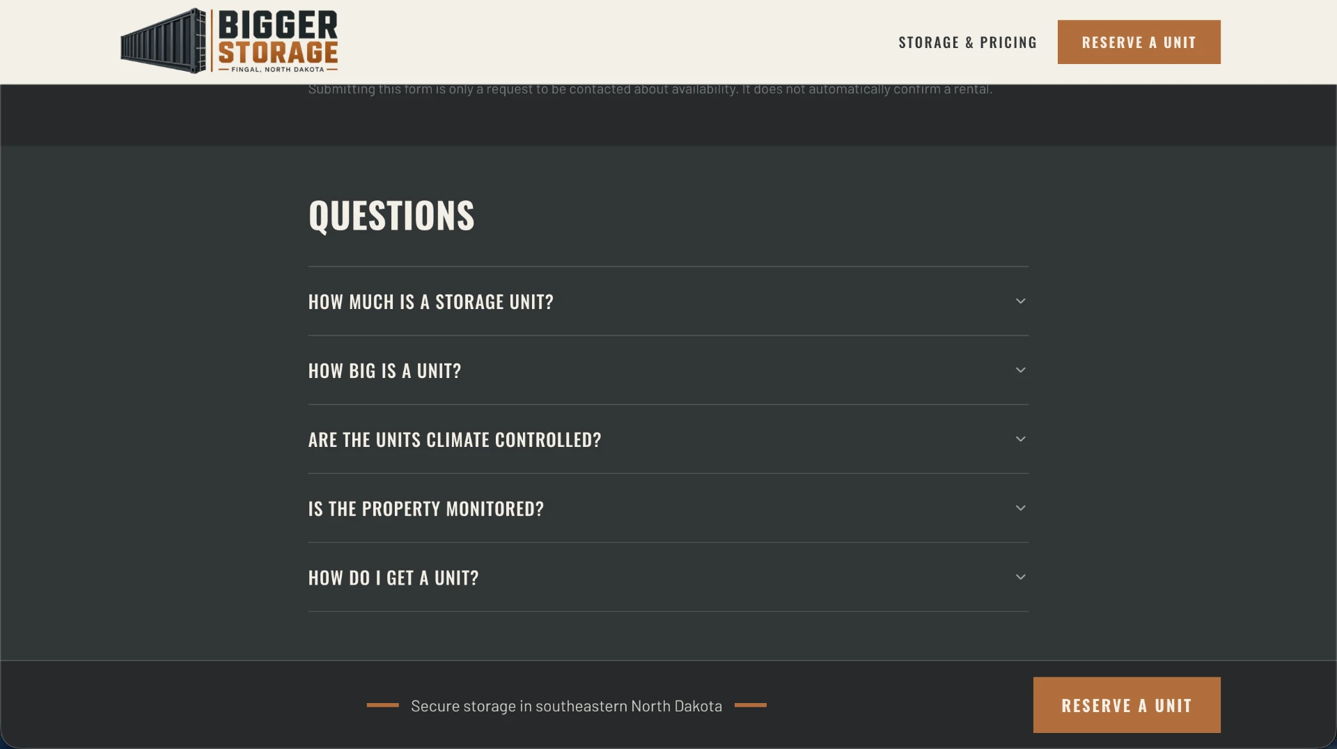 Bigger Storage frequently asked questions section